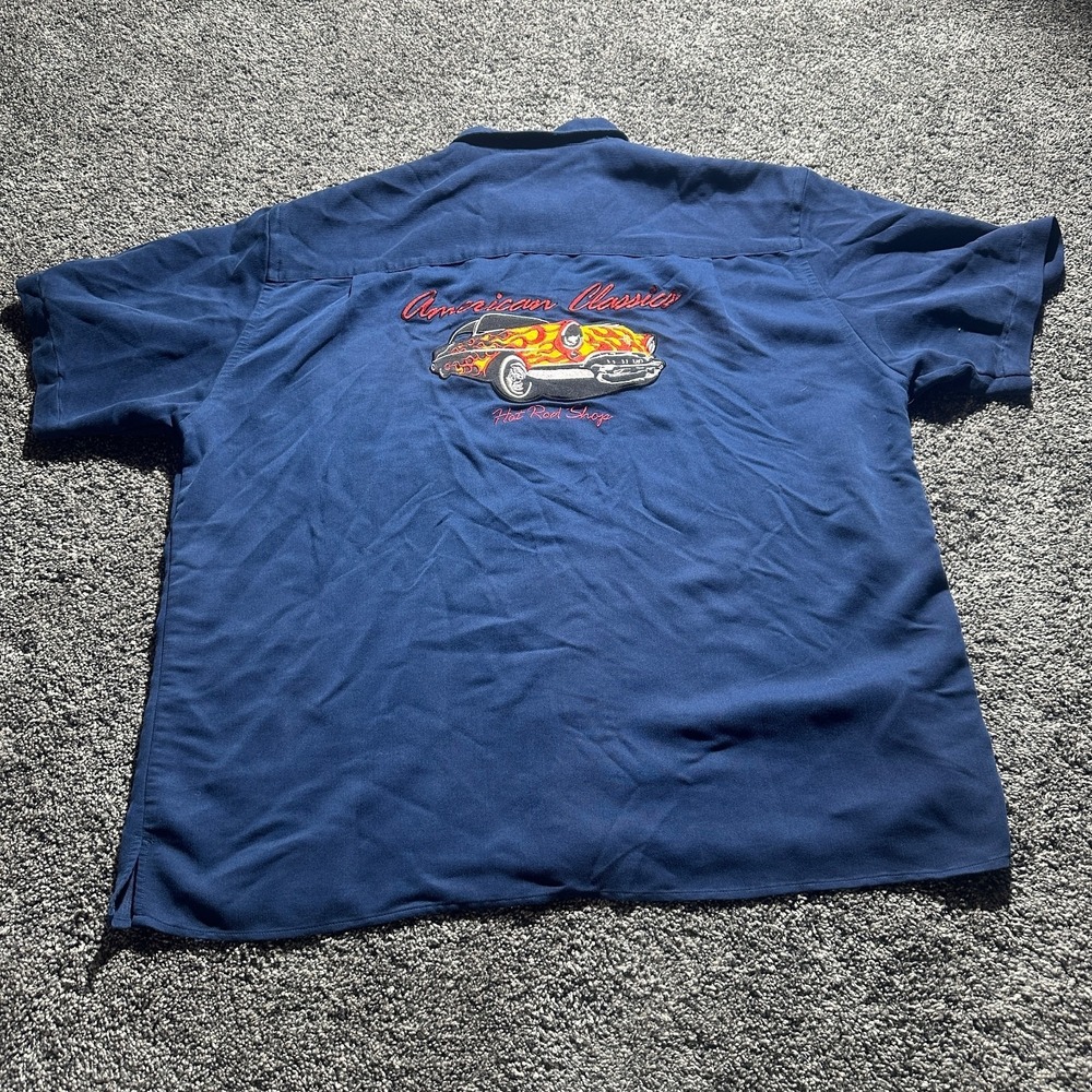 Vintage Culverna American Originals Shirt XL Navy Blue‎ Hot Rod Shop Loop Collar